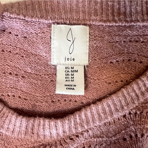 Joie Pink Pointelle Crewneck Sweater with Puff Short Sleeves, Size M - Picture 6 of 7